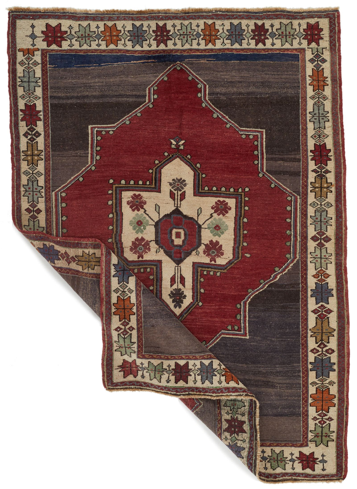 4x6 Gray and Red Turkish Tribal Rug
