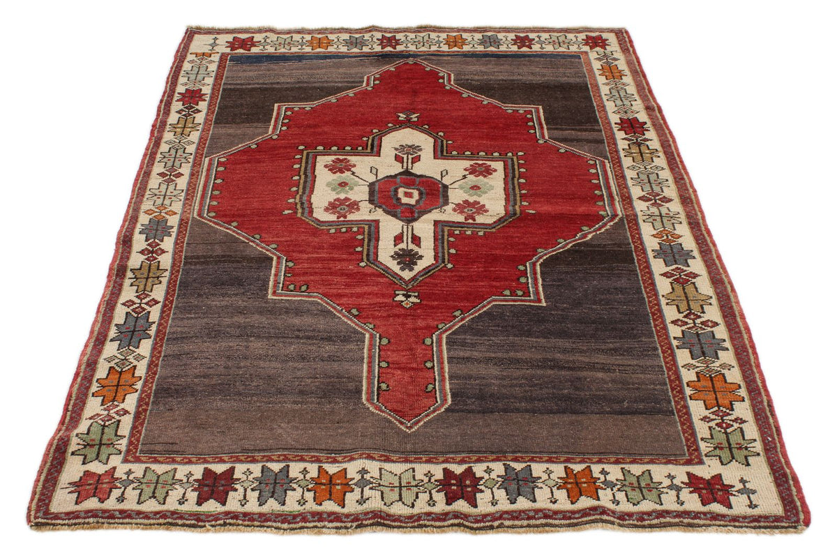 4x6 Gray and Red Turkish Tribal Rug