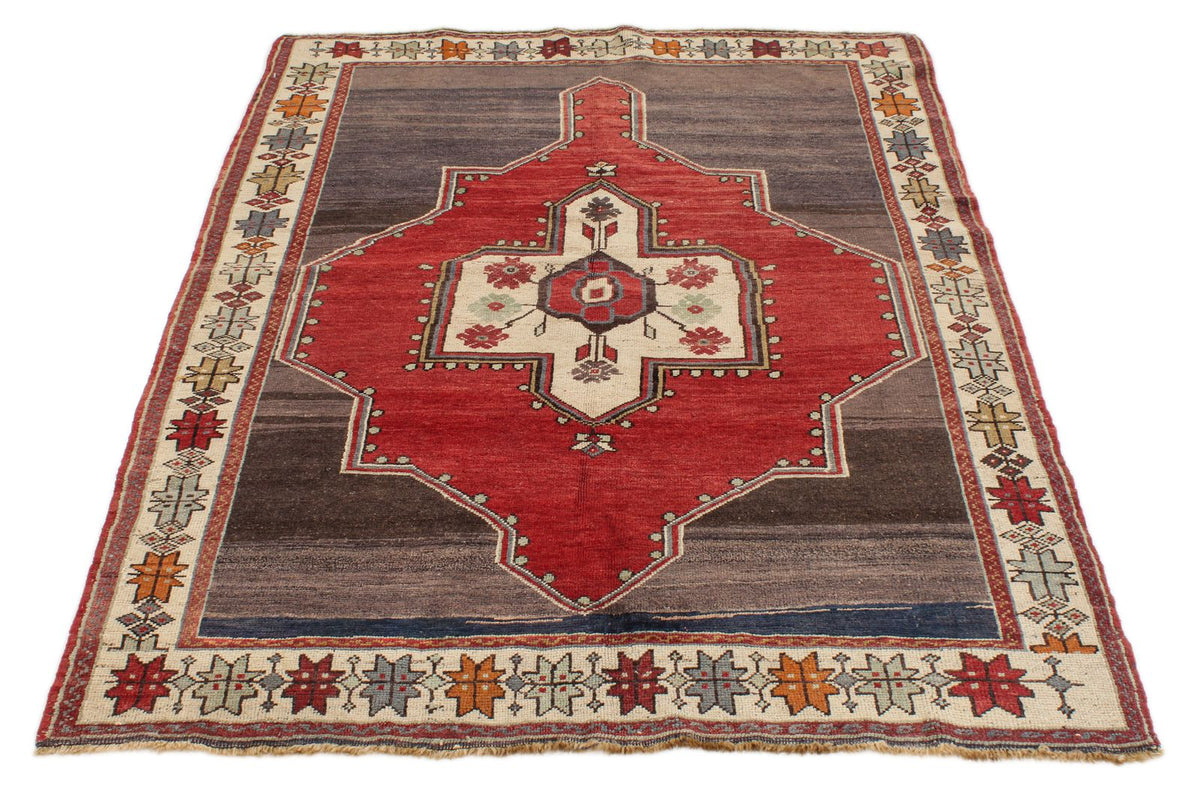 4x6 Gray and Red Turkish Tribal Rug