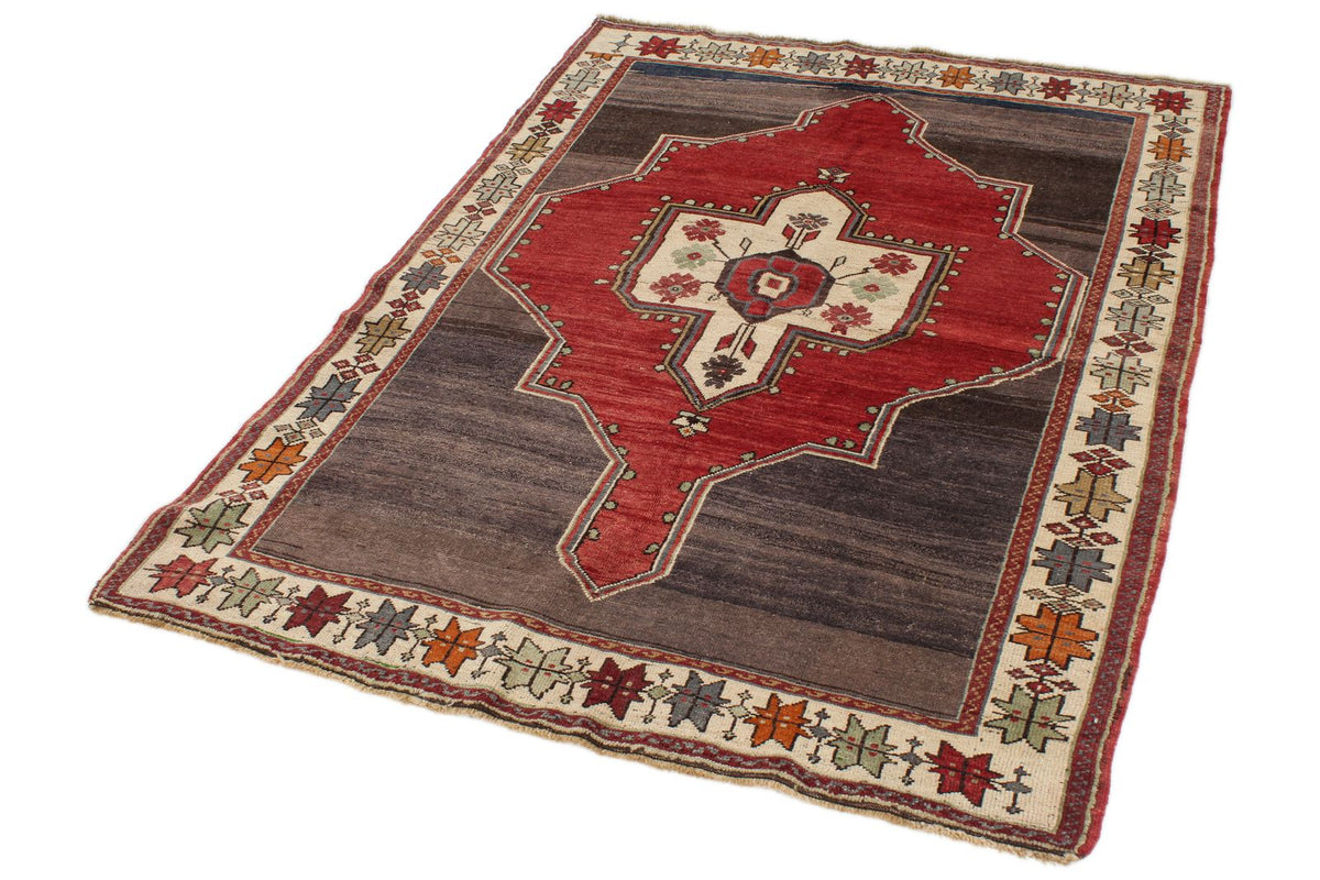 4x6 Gray and Red Turkish Tribal Rug