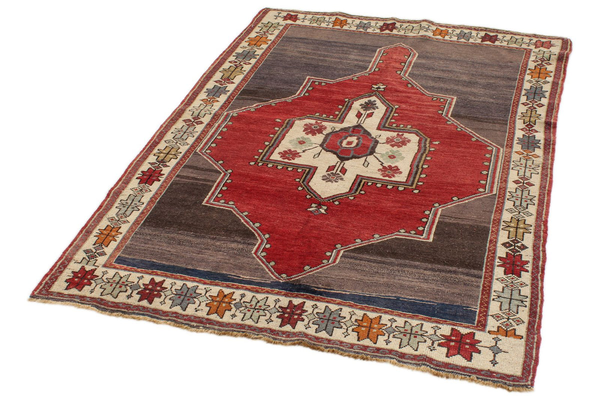 4x6 Gray and Red Turkish Tribal Rug