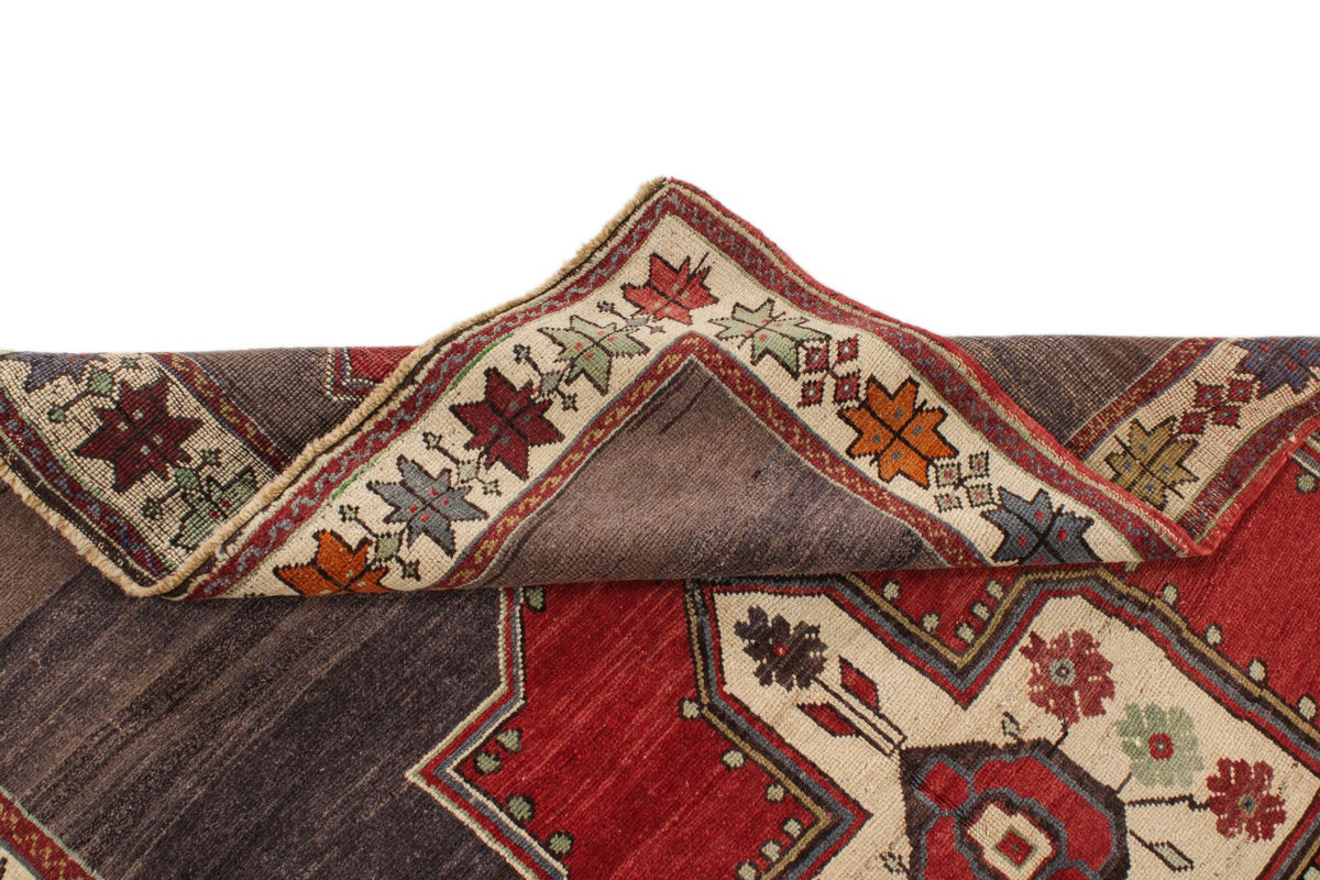 4x6 Gray and Red Turkish Tribal Rug
