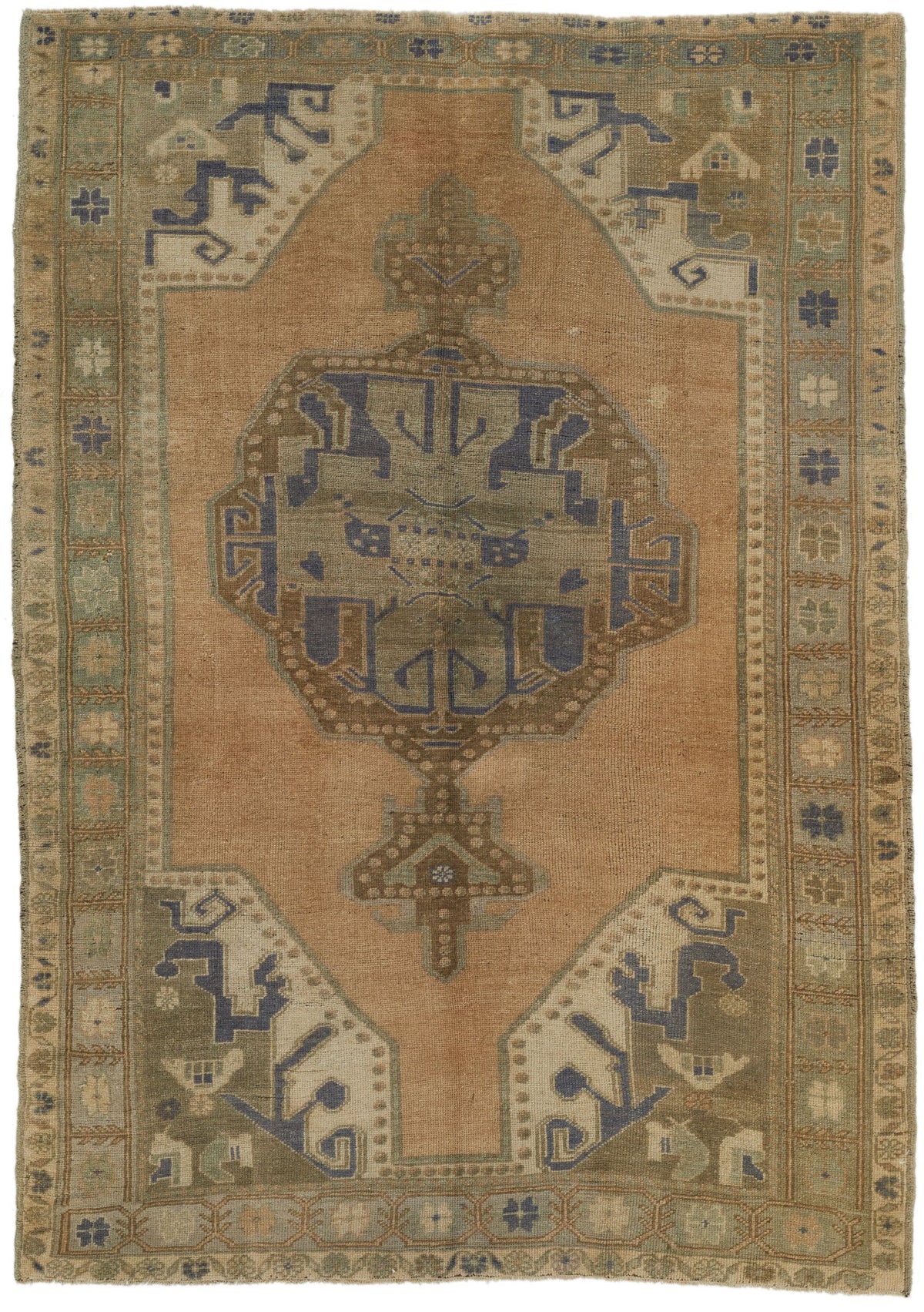5x7 Gray and Beige Turkish Tribal Rug