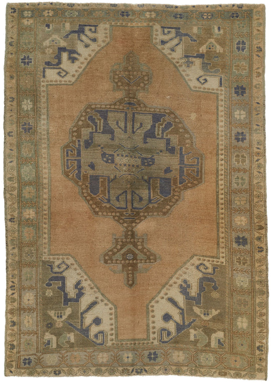 5x7 Gray and Beige Turkish Tribal Rug