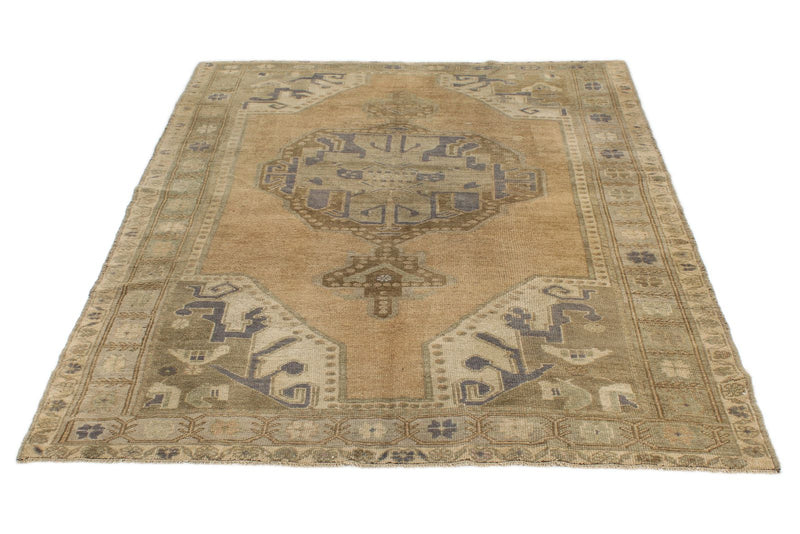 5x7 Gray and Beige Turkish Tribal Rug