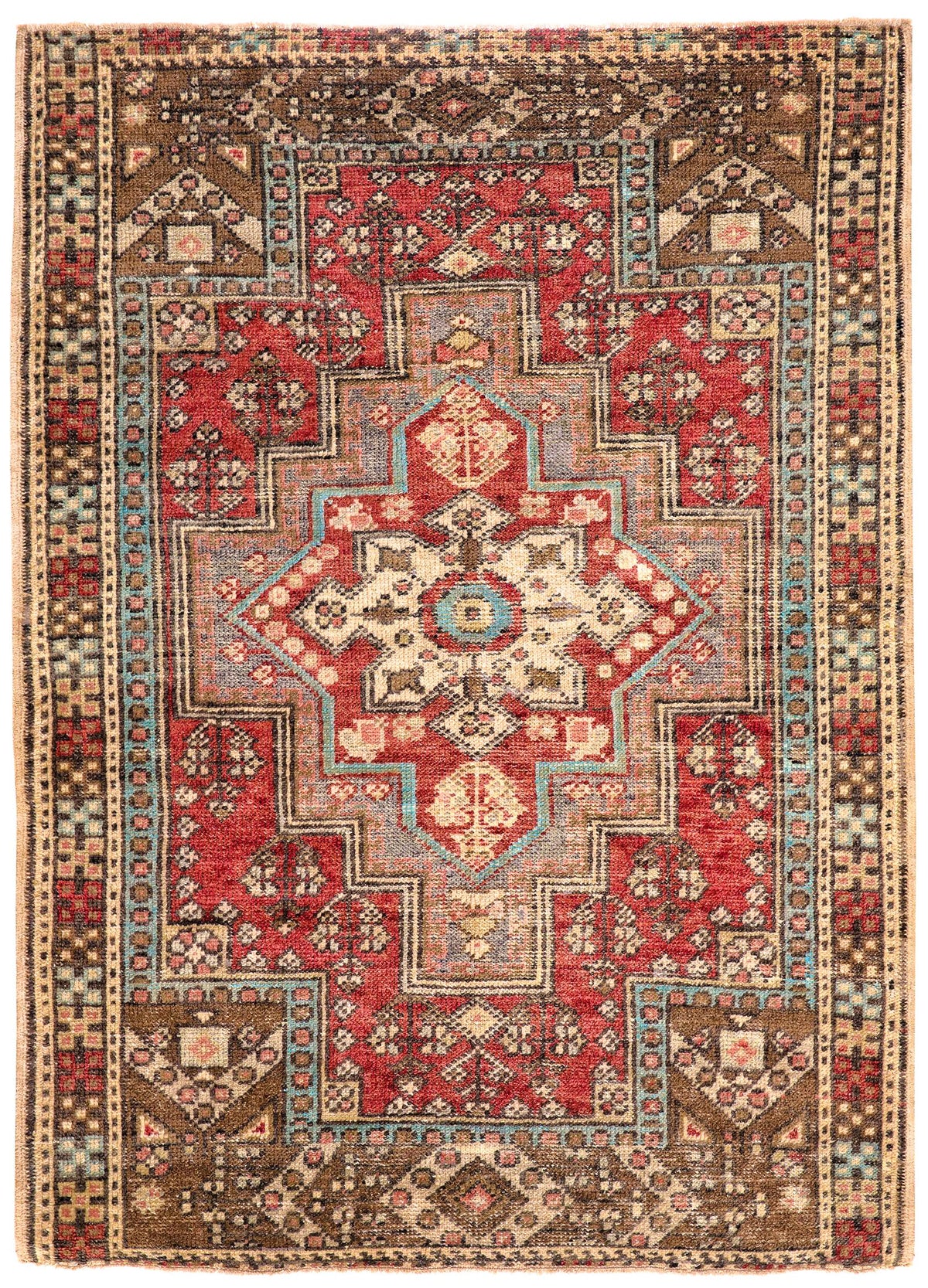 4x5 Red and Brown Turkish Tribal Rug