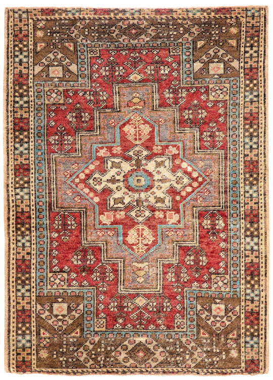 4x5 Red and Brown Turkish Tribal Rug