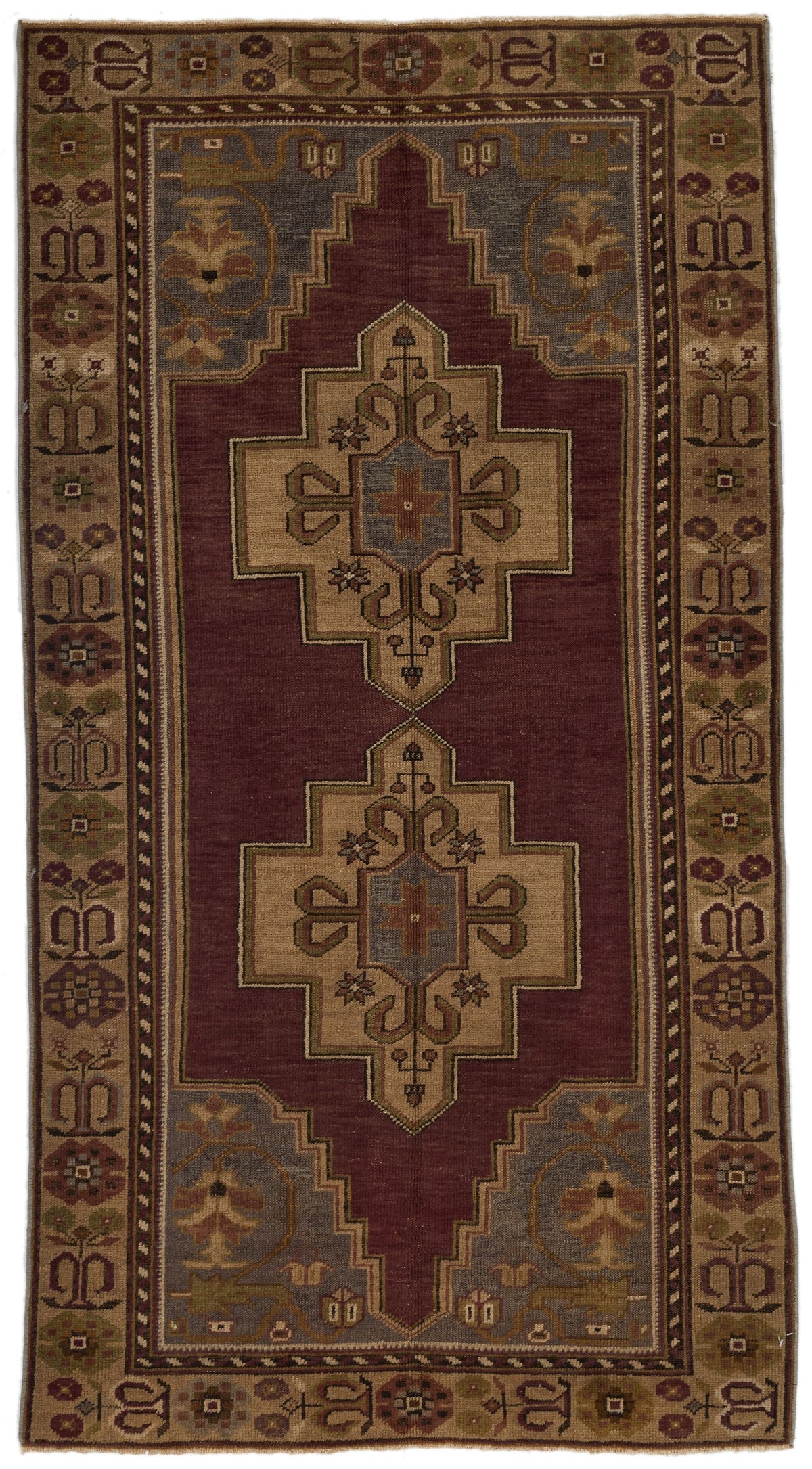 4x7 Purple and Brown Turkish Tribal Rug