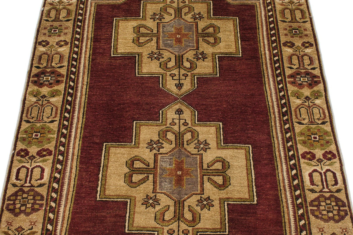 4x7 Purple and Brown Turkish Tribal Rug