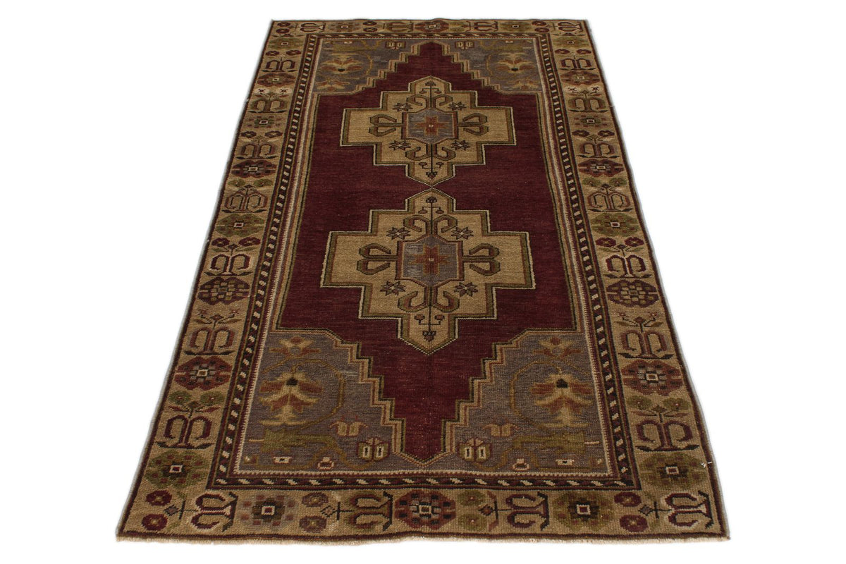 4x7 Purple and Brown Turkish Tribal Rug