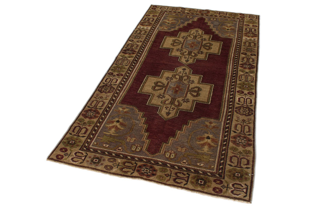 4x7 Purple and Brown Turkish Tribal Rug