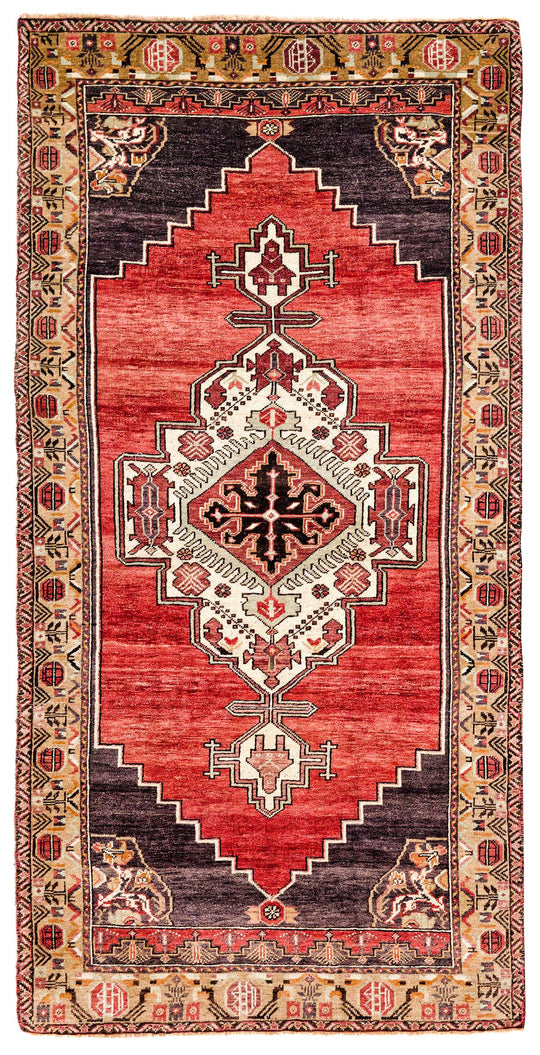 5x10 Red and Ivory Turkish Tribal Runner