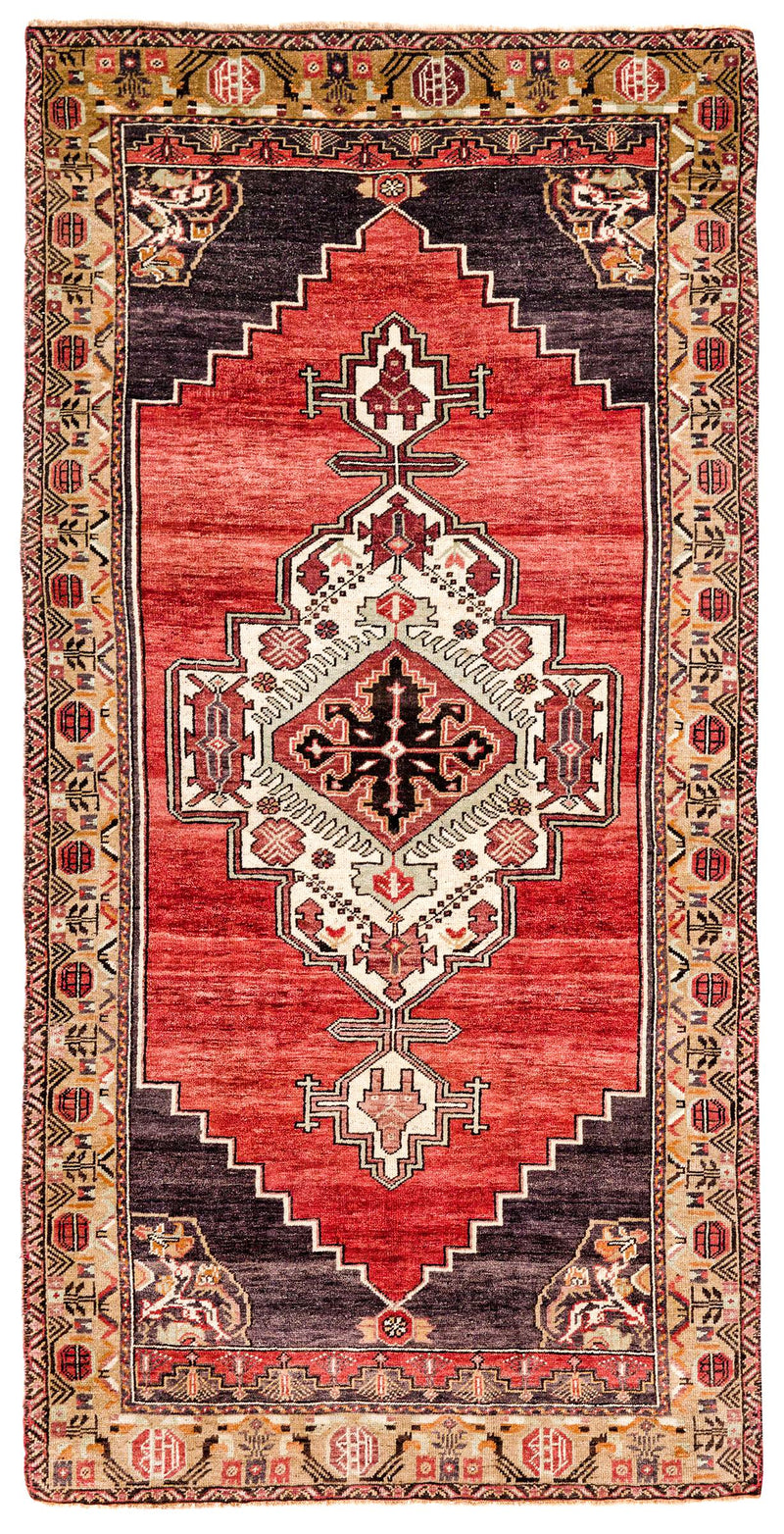 5x10 Red and Ivory Turkish Tribal Runner