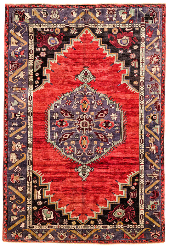 6x9 Red and Gray Turkish Tribal Rug
