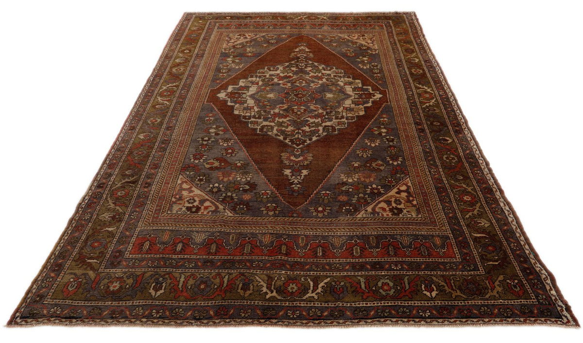 6x10 Brown and Gray Turkish Tribal Rug