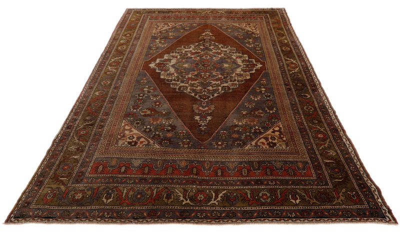 6x10 Brown and Gray Turkish Tribal Rug