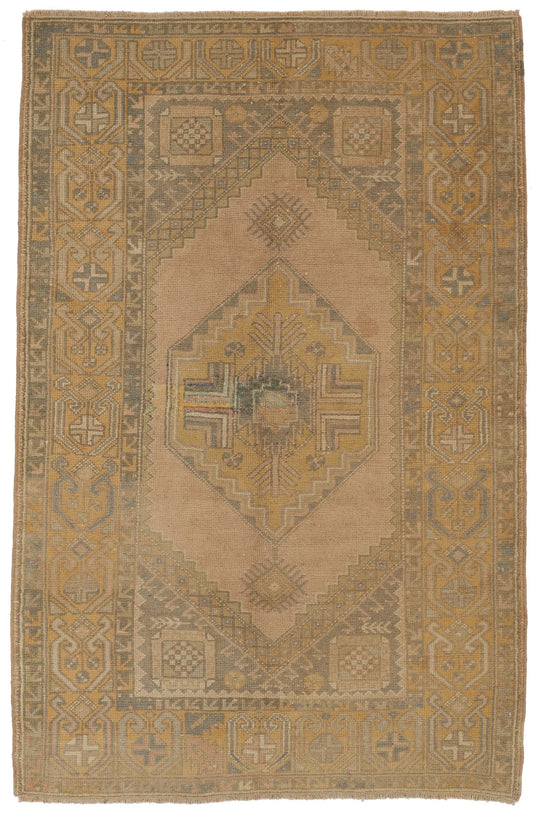 4x6 Beige and Gold Turkish Tribal Rug