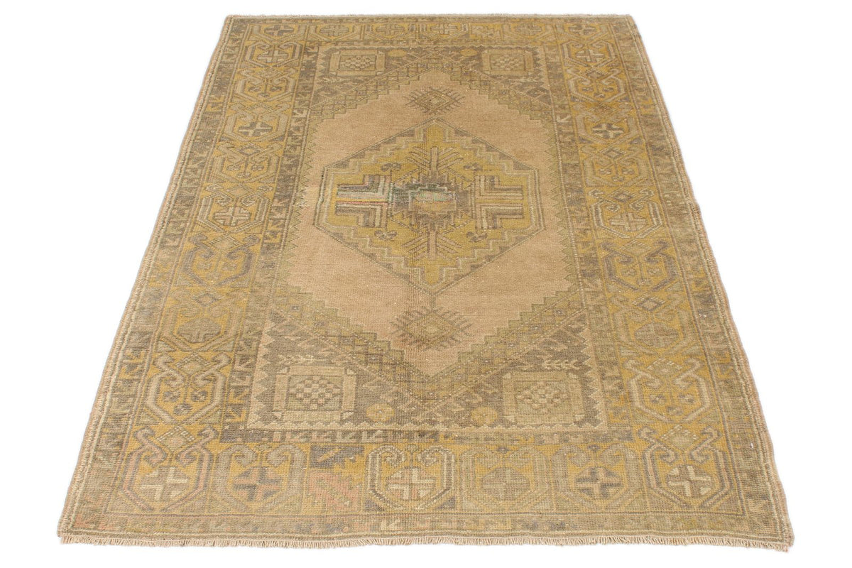 4x6 Beige and Gold Turkish Tribal Rug