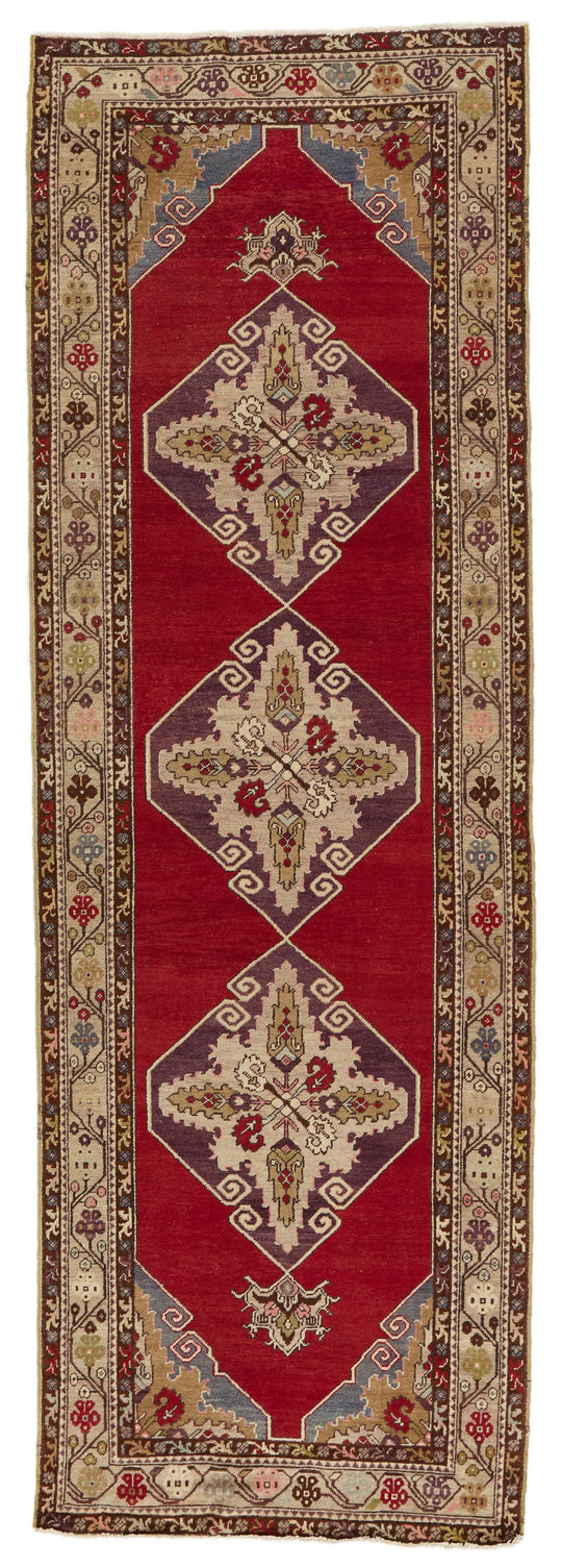 4x11 Red and Ivory Turkish Tribal Runner