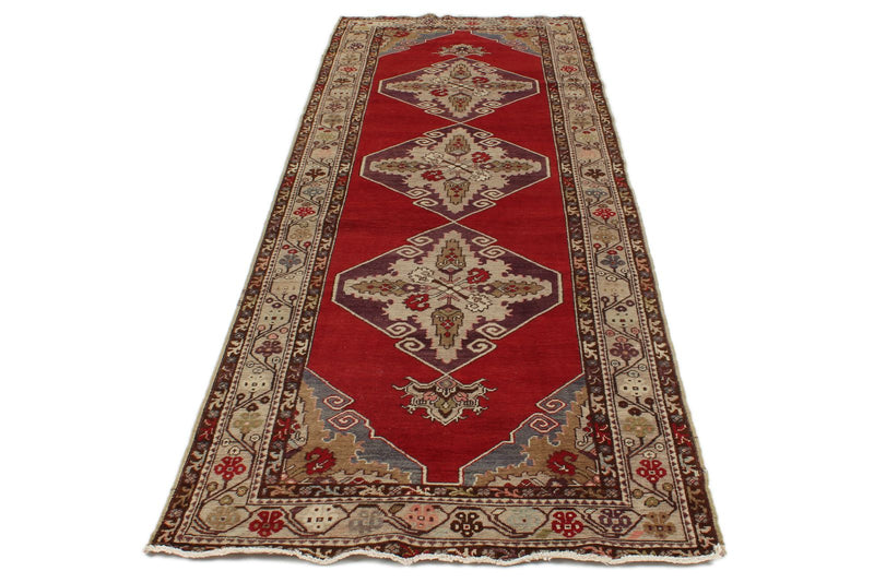 4x11 Red and Ivory Turkish Tribal Runner