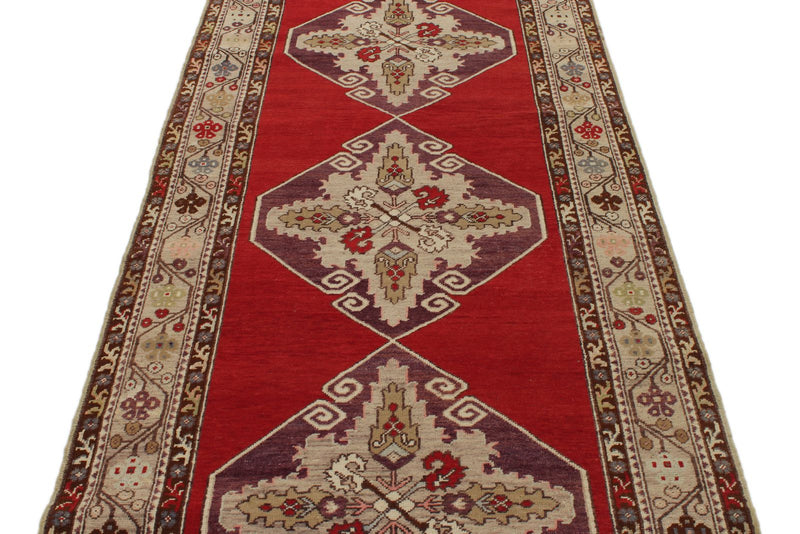 4x11 Red and Ivory Turkish Tribal Runner