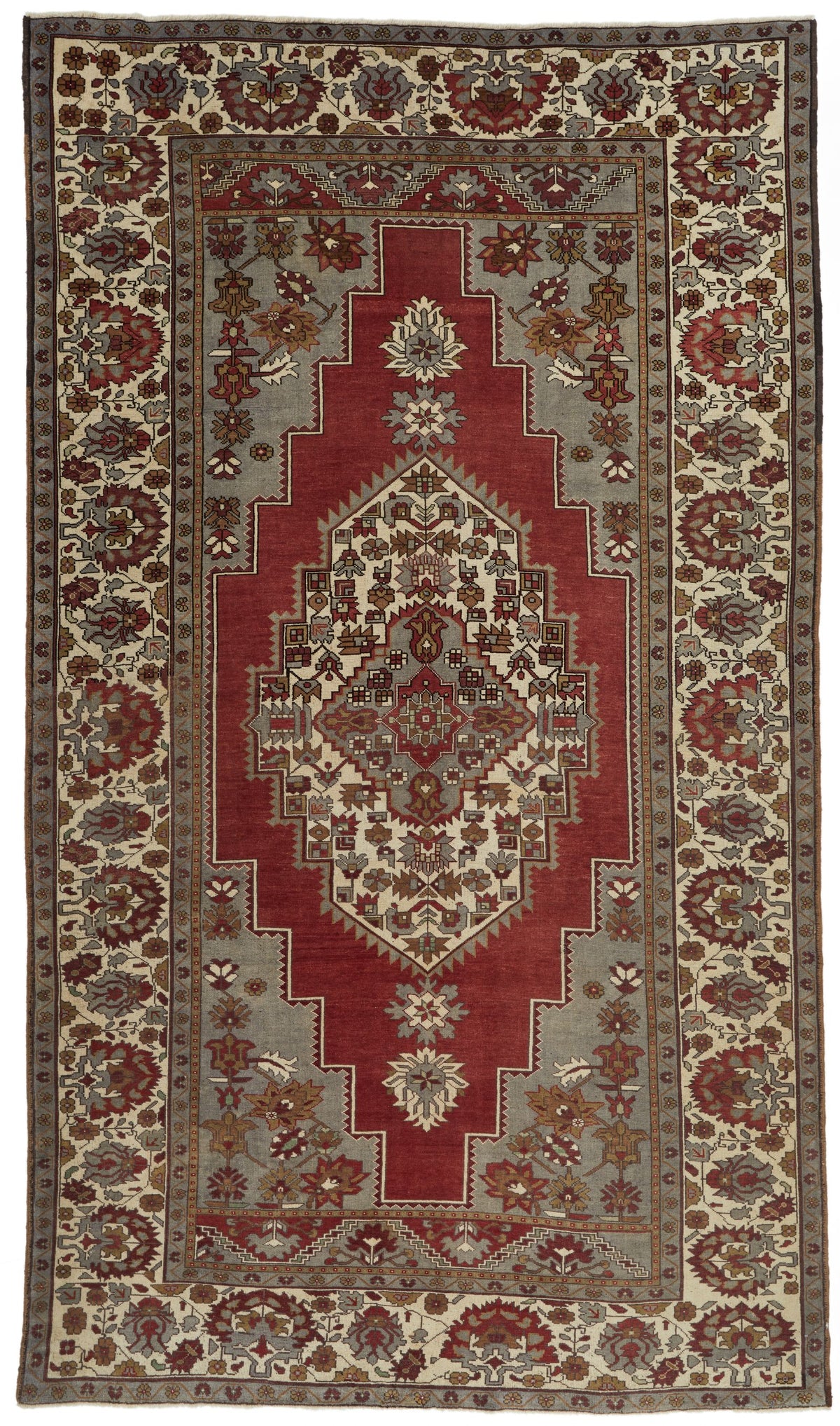 7x12 Red and Ivory Turkish Tribal Rug