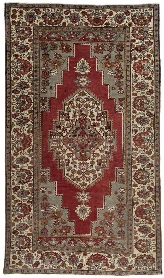 7x12 Red and Ivory Turkish Tribal Rug