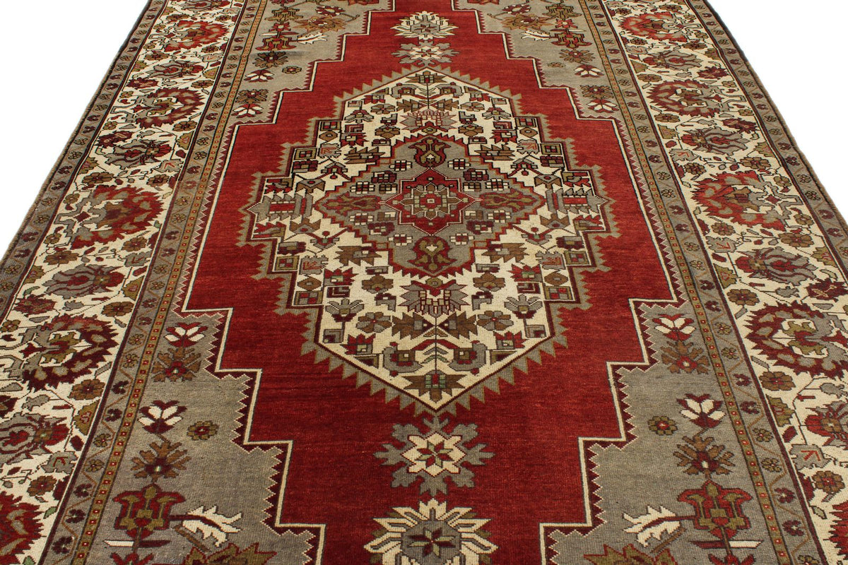 7x12 Red and Ivory Turkish Tribal Rug