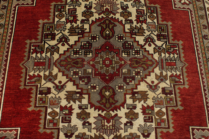 7x12 Red and Ivory Turkish Tribal Rug