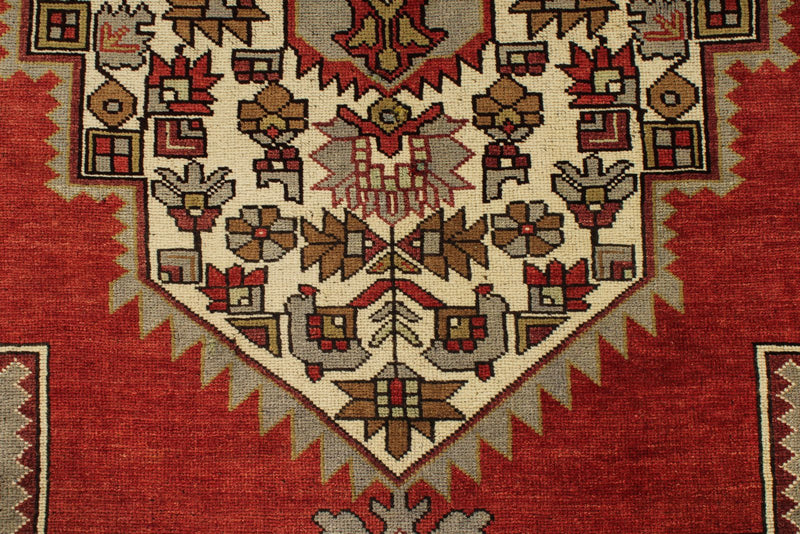 7x12 Red and Ivory Turkish Tribal Rug