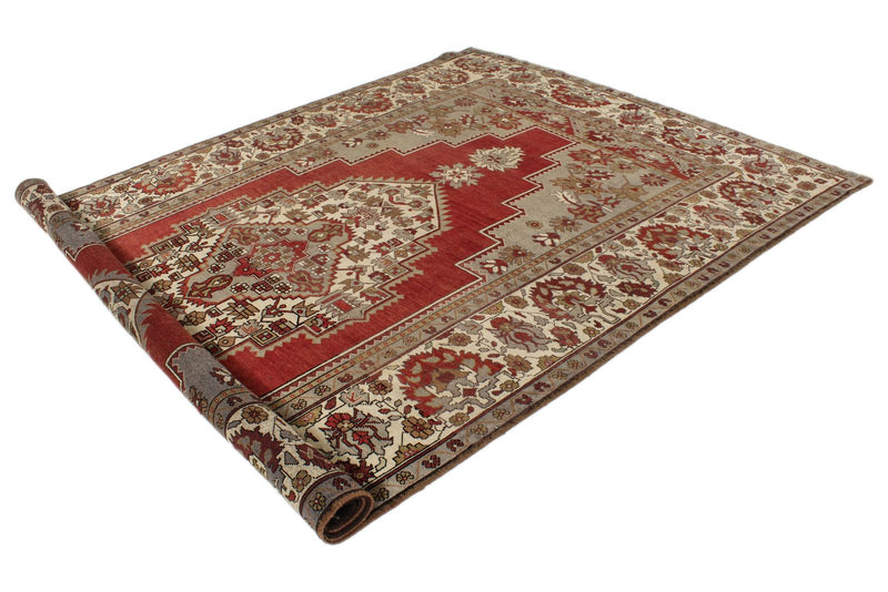 7x12 Red and Ivory Turkish Tribal Rug