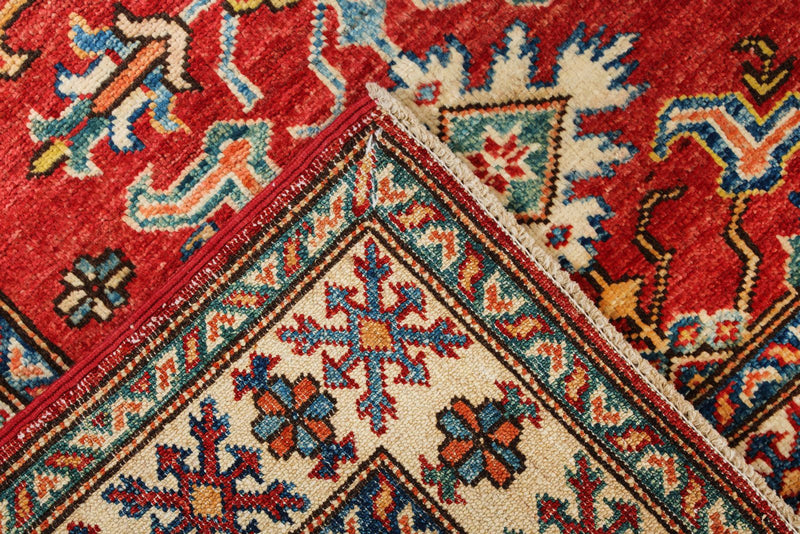 3x4 Red and Ivory Kazak Tribal Rug