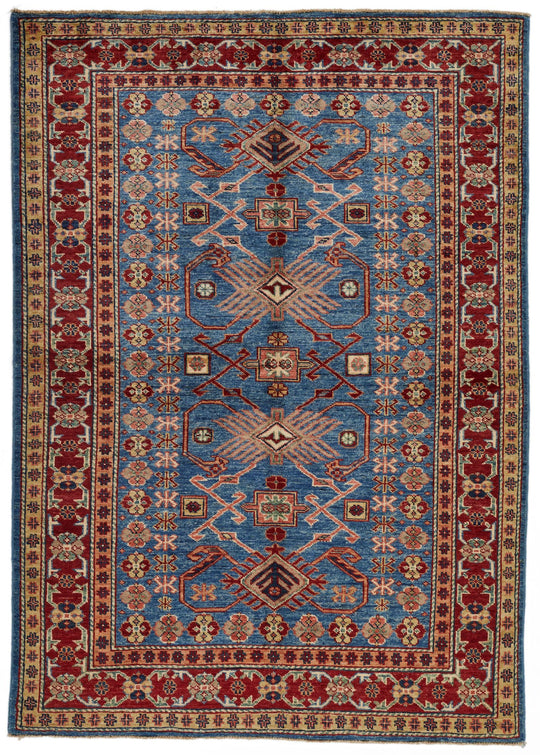 4x6 Blue and Red Kazak Tribal Rug