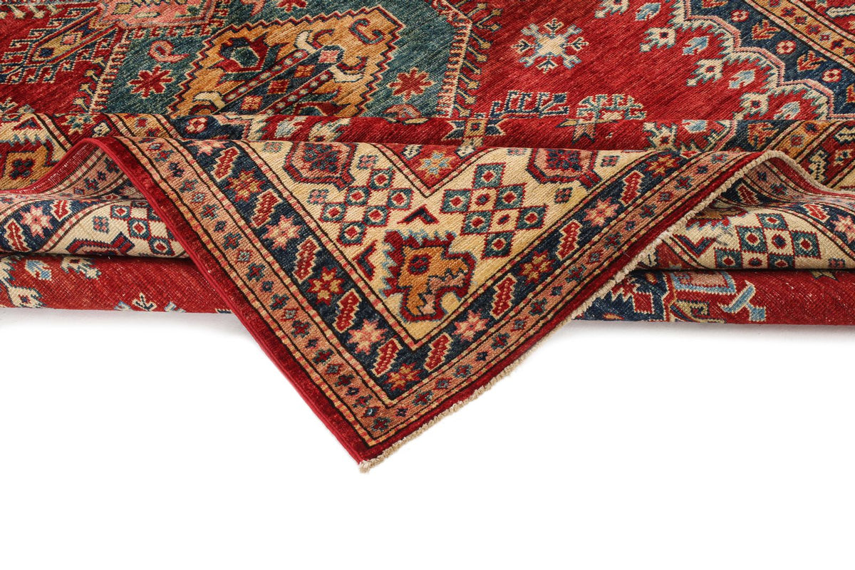6x8 Red and Ivory Kazak Tribal Rug