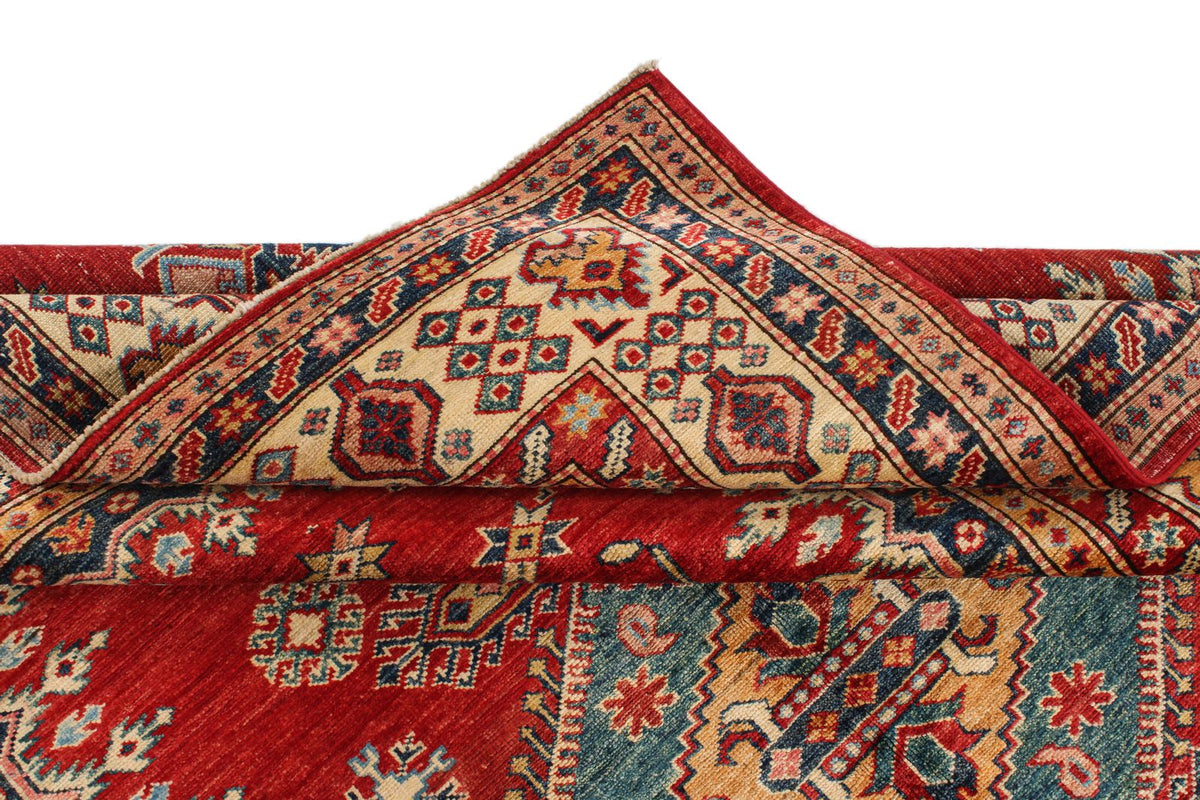 6x8 Red and Ivory Kazak Tribal Rug