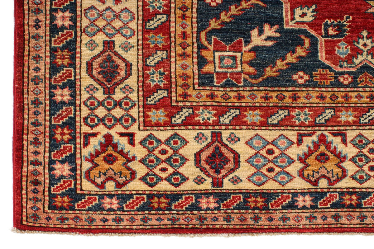 6x8 Red and Ivory Kazak Tribal Rug
