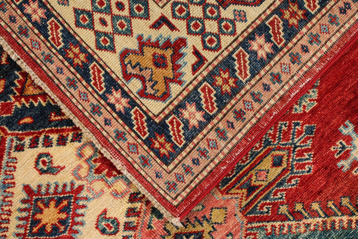 6x8 Red and Ivory Kazak Tribal Rug