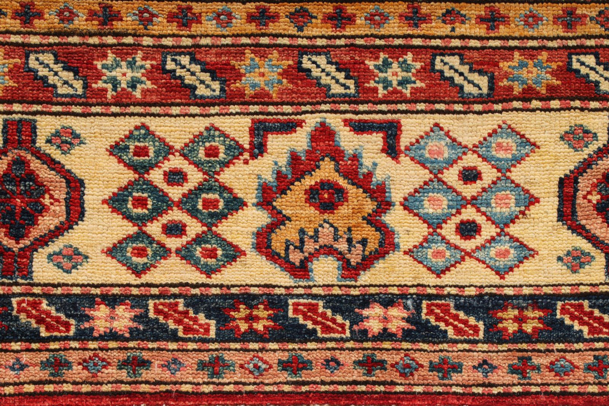 6x8 Red and Ivory Kazak Tribal Rug