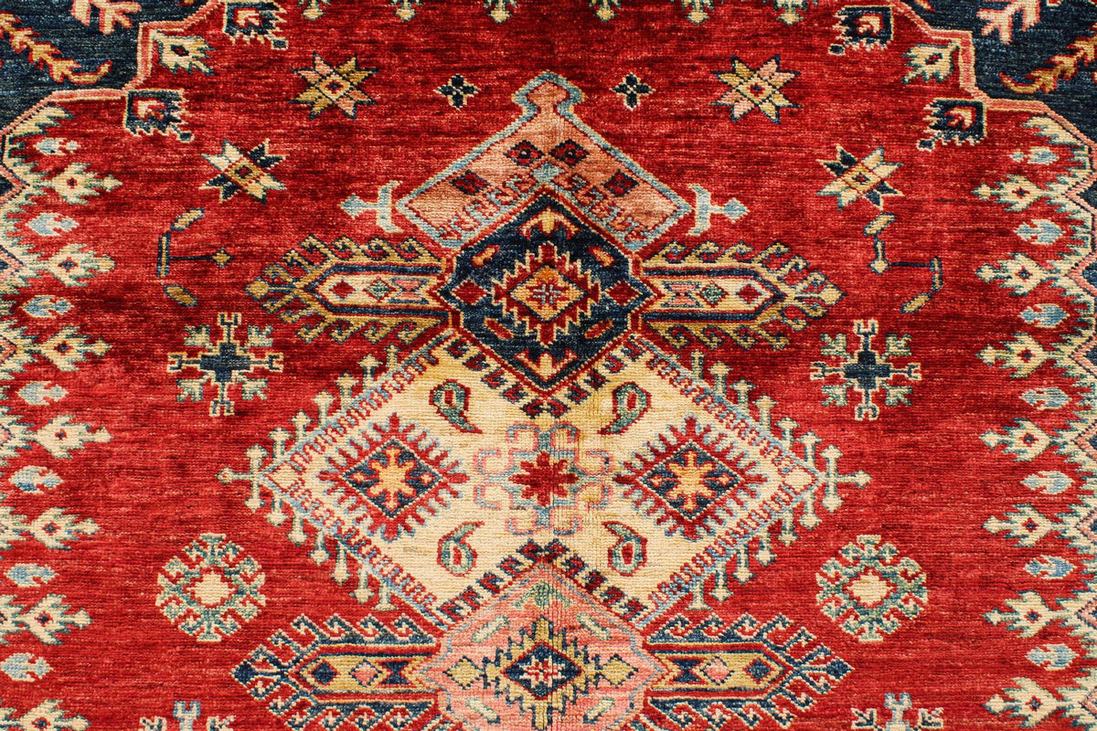 6x8 Red and Ivory Kazak Tribal Rug