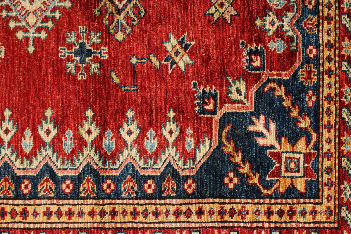 6x8 Red and Ivory Kazak Tribal Rug