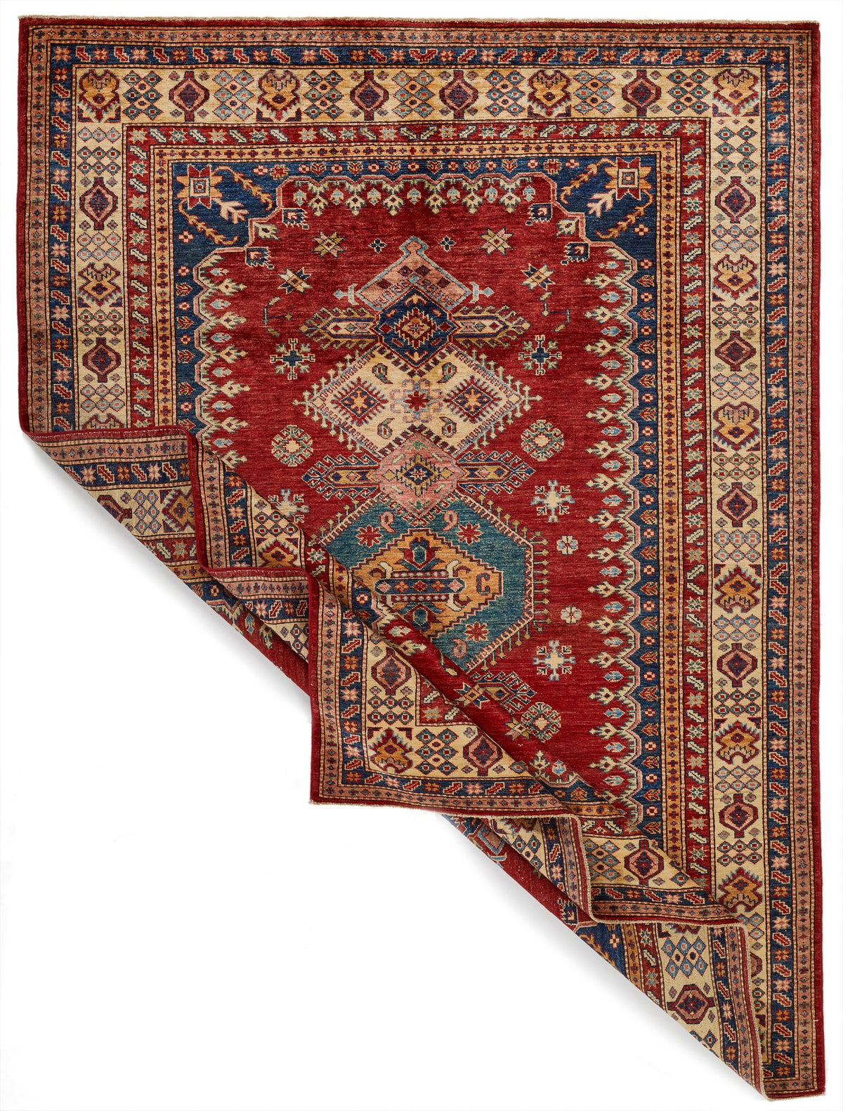 6x8 Red and Ivory Kazak Tribal Rug