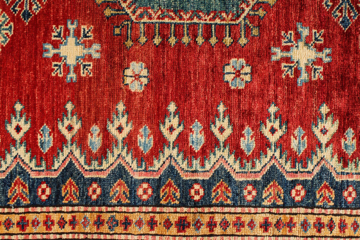 6x8 Red and Ivory Kazak Tribal Rug