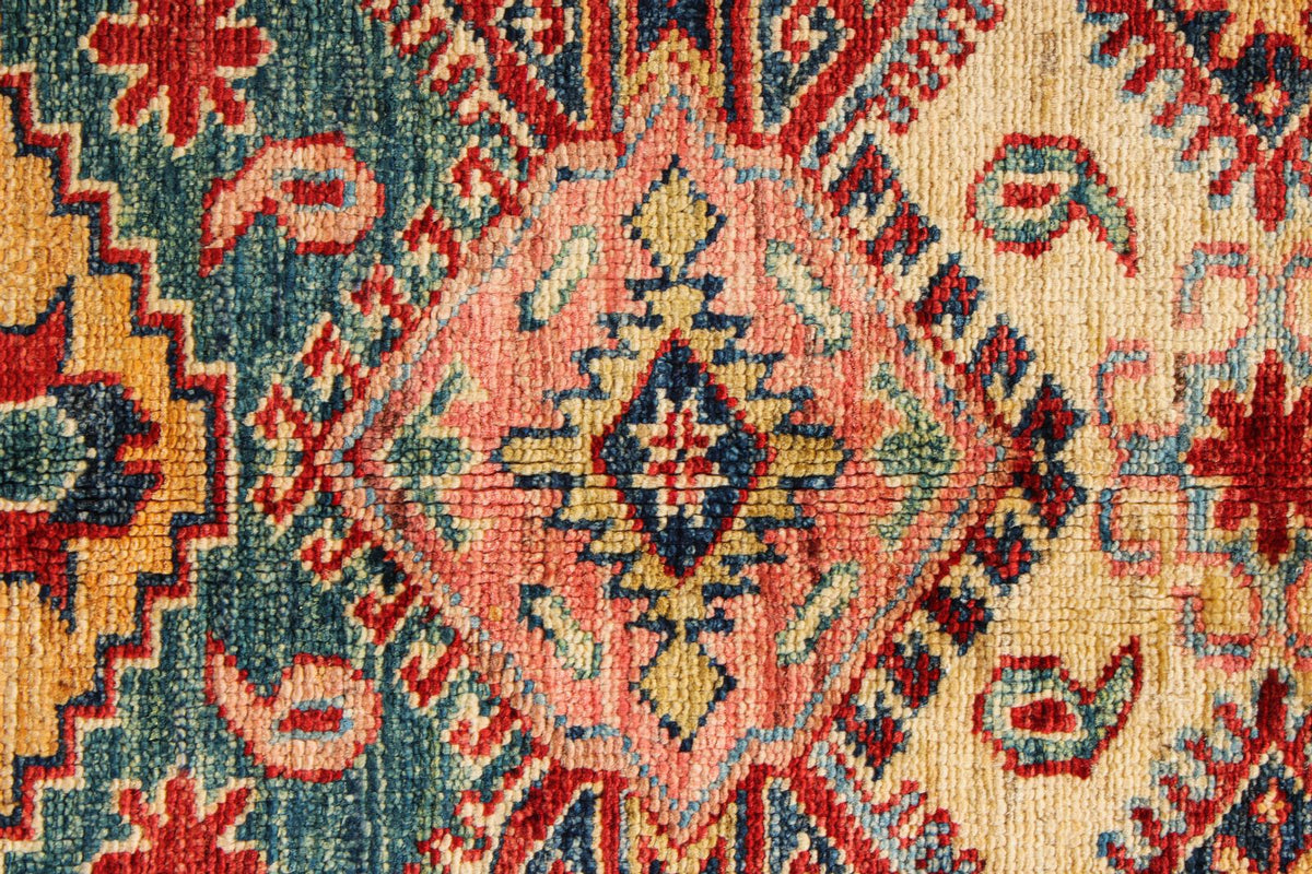6x8 Red and Ivory Kazak Tribal Rug