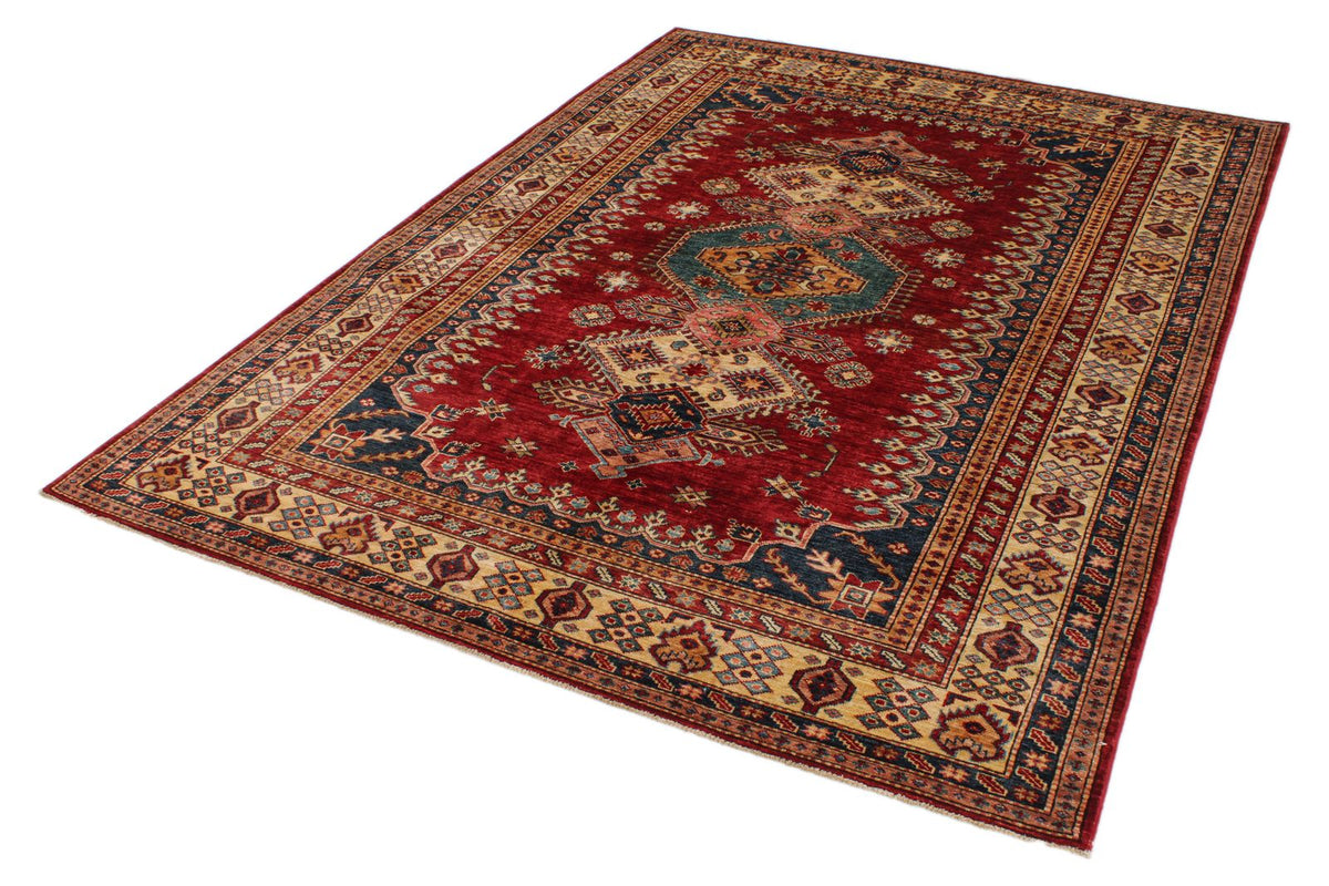 6x8 Red and Ivory Kazak Tribal Rug
