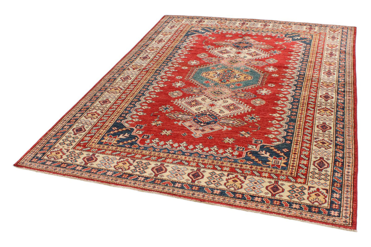 6x8 Red and Ivory Kazak Tribal Rug