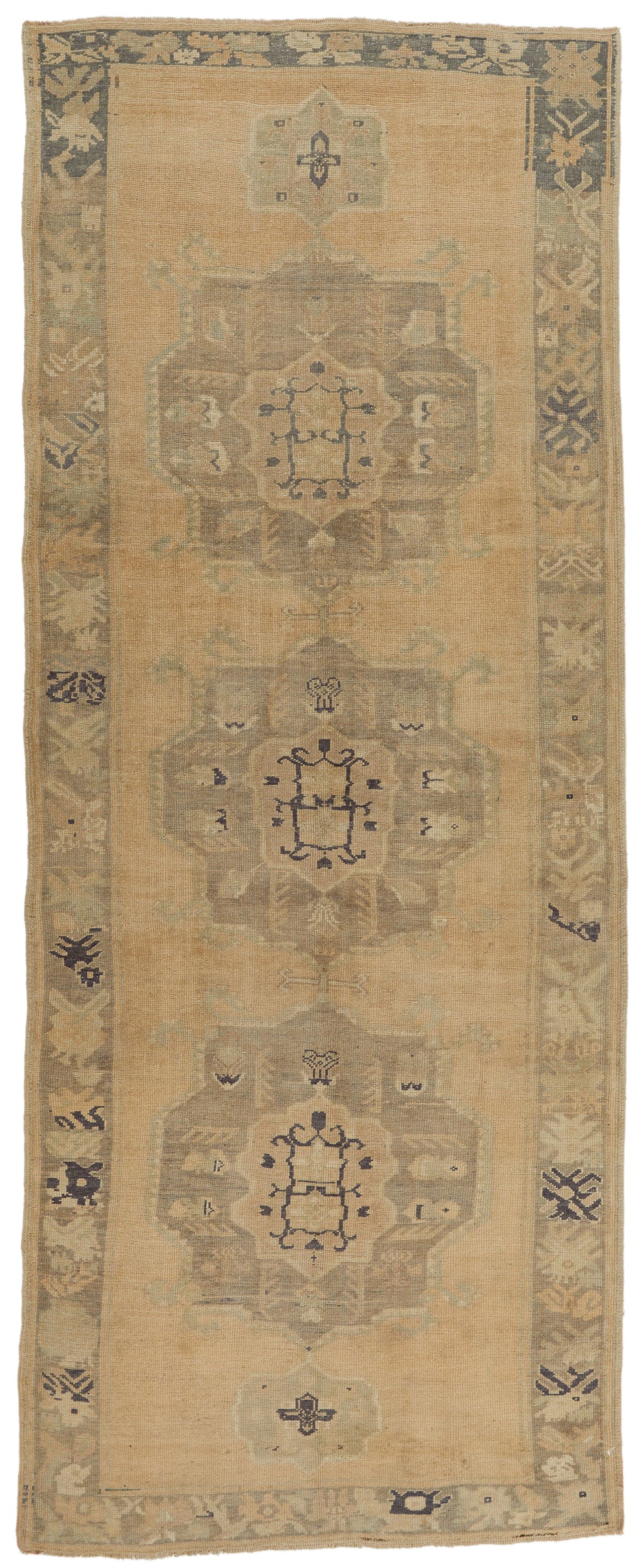 5x13 Ivory and Green Turkish Tribal Runner
