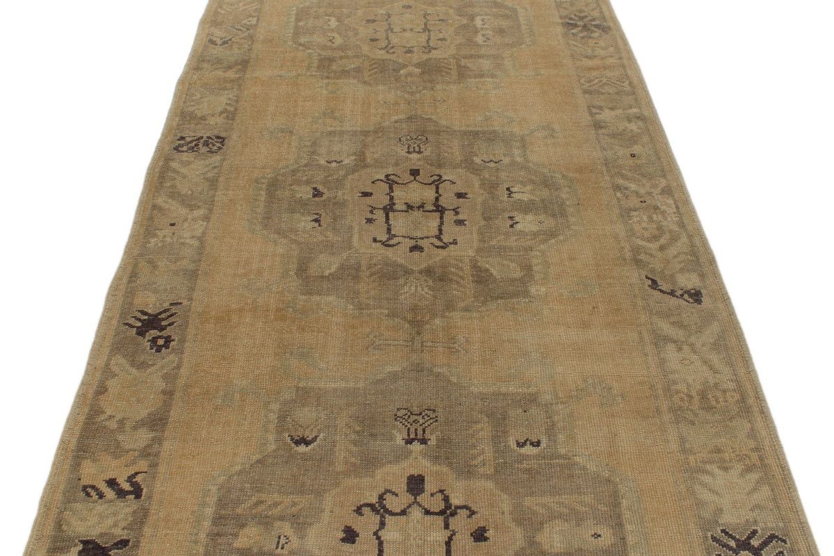 5x13 Ivory and Green Turkish Tribal Runner