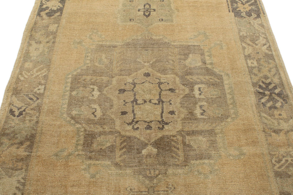5x13 Ivory and Green Turkish Tribal Runner