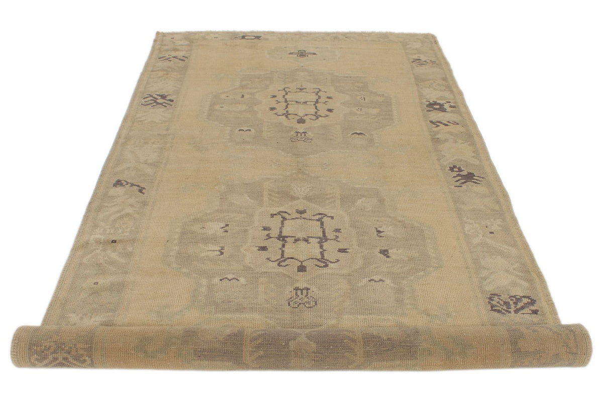 5x13 Ivory and Green Turkish Tribal Runner