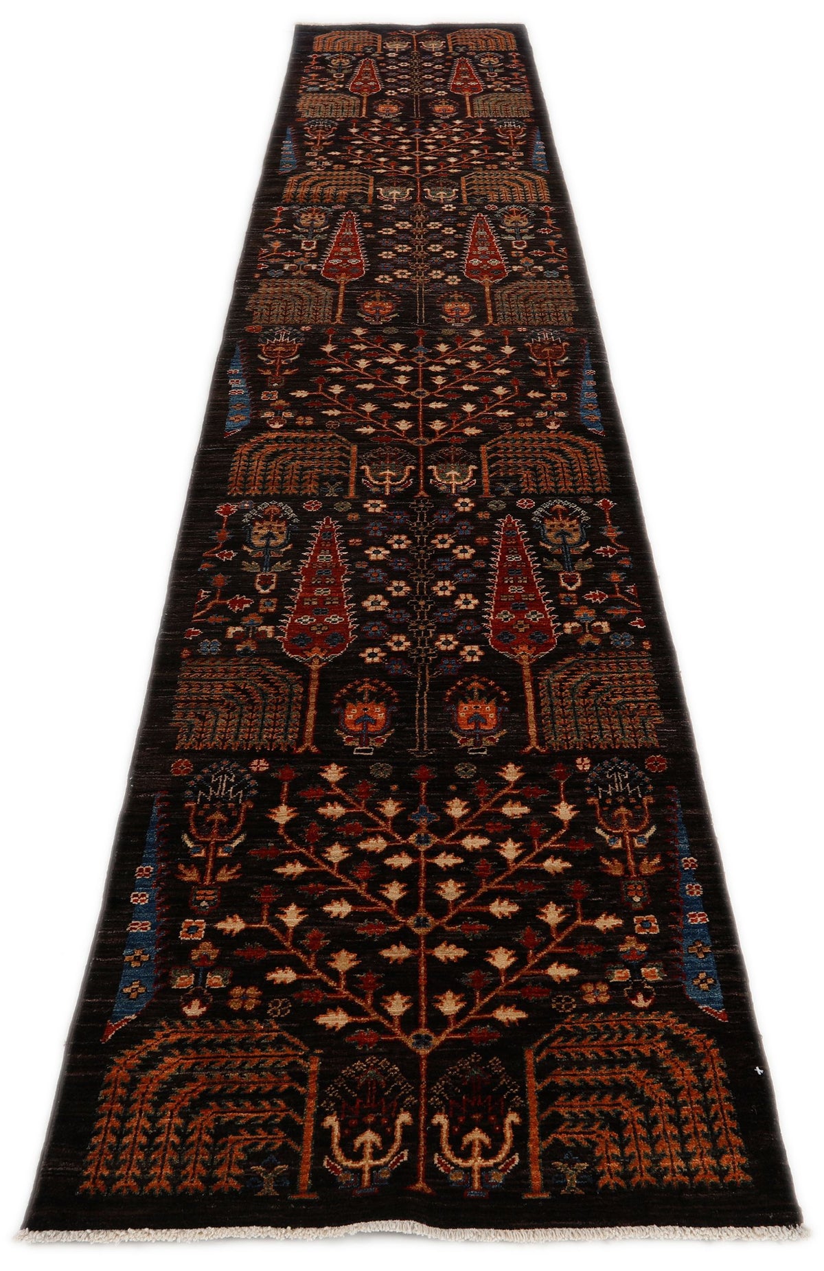 3x14 Dark Brown and Multicolor Turkish Tribal Runner